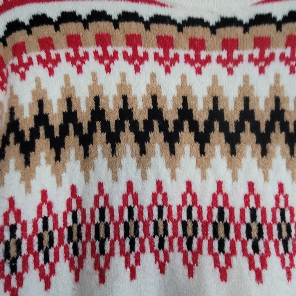 Ann Taylor LOFT Fair Isle Mock Neck Tunic Ski Sweater, size L, Whisper White - Picture 5 of 7